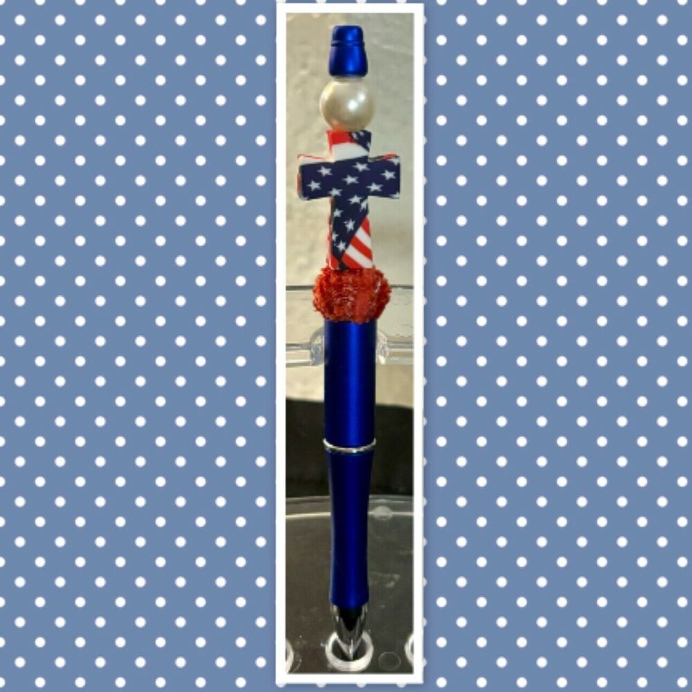 Silicone Patriotic Cross Beaded  Pen, Beaded Twist Pen, Writing Instrument